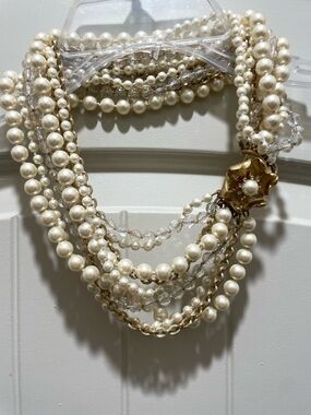 Stella & Dot Layered Cream Pearl and Gold Chain Necklace